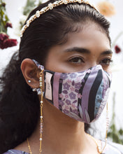 Load image into Gallery viewer, Dark striped peony patchwork printed mask