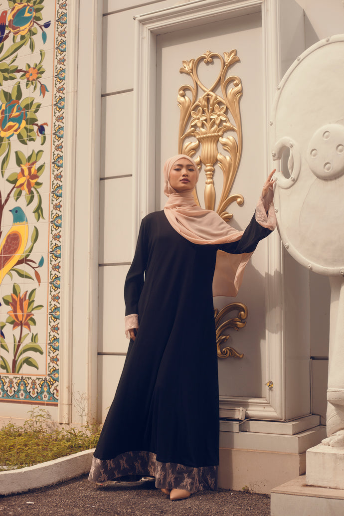 AYA black with soft pink lace Jubah